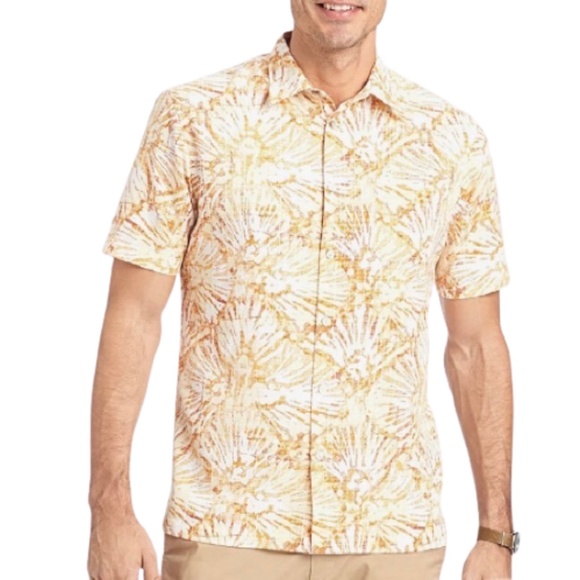Van Heusen XL Short sleeve Polynesian Shirt orange leaves batik - Picture 1 of 8